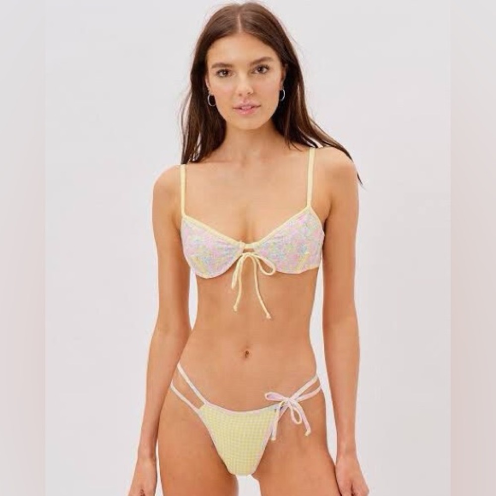 For Love & Lemons Pink Floral and Yellow Gingham Bikini